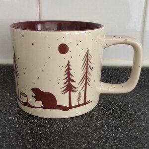 Tim Hortons Coffee Mug Cream Color Beaver Trees Nature Moon Ceramic 2019